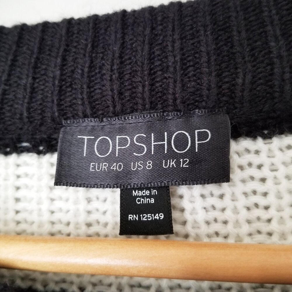 Topshop Humbug Ruffle Striped Knit Sweater Size 8 Black White Romantic Parisian - Picture 9 of 15